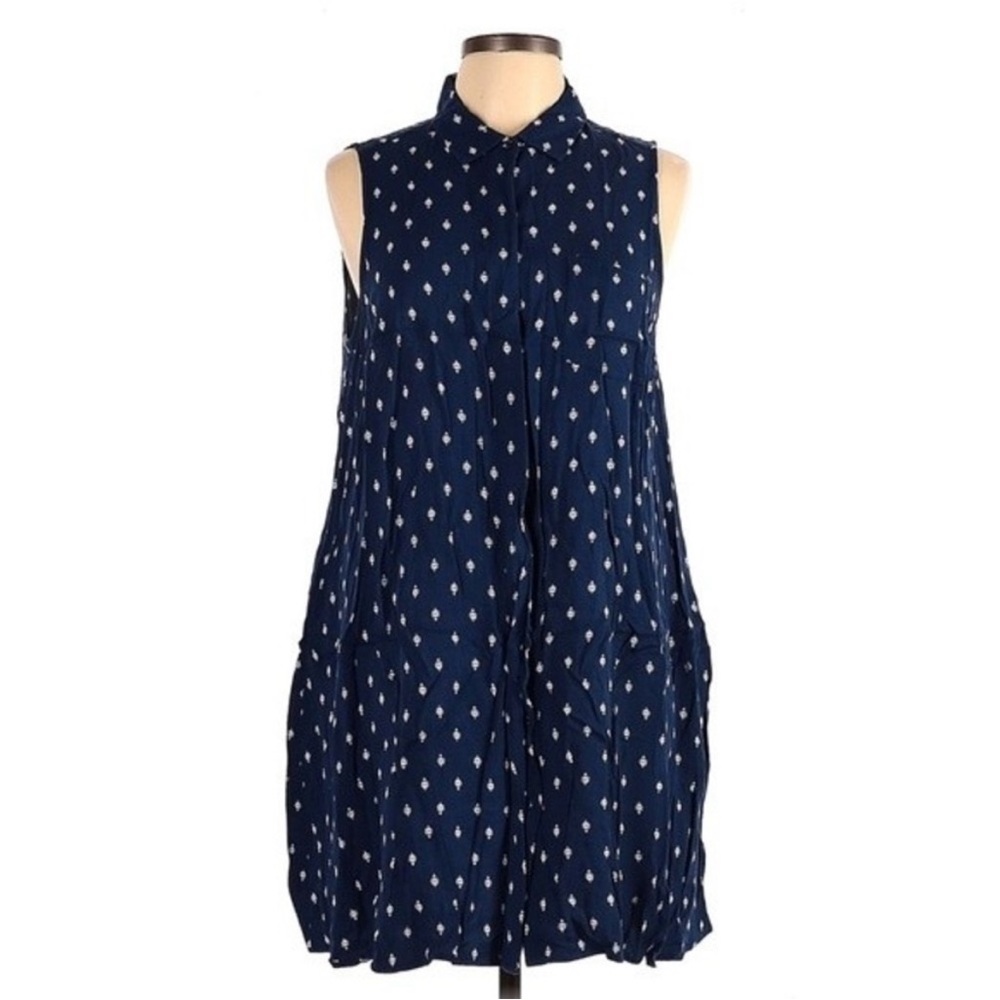 Old Navy Blue Button Up Dress with White Print